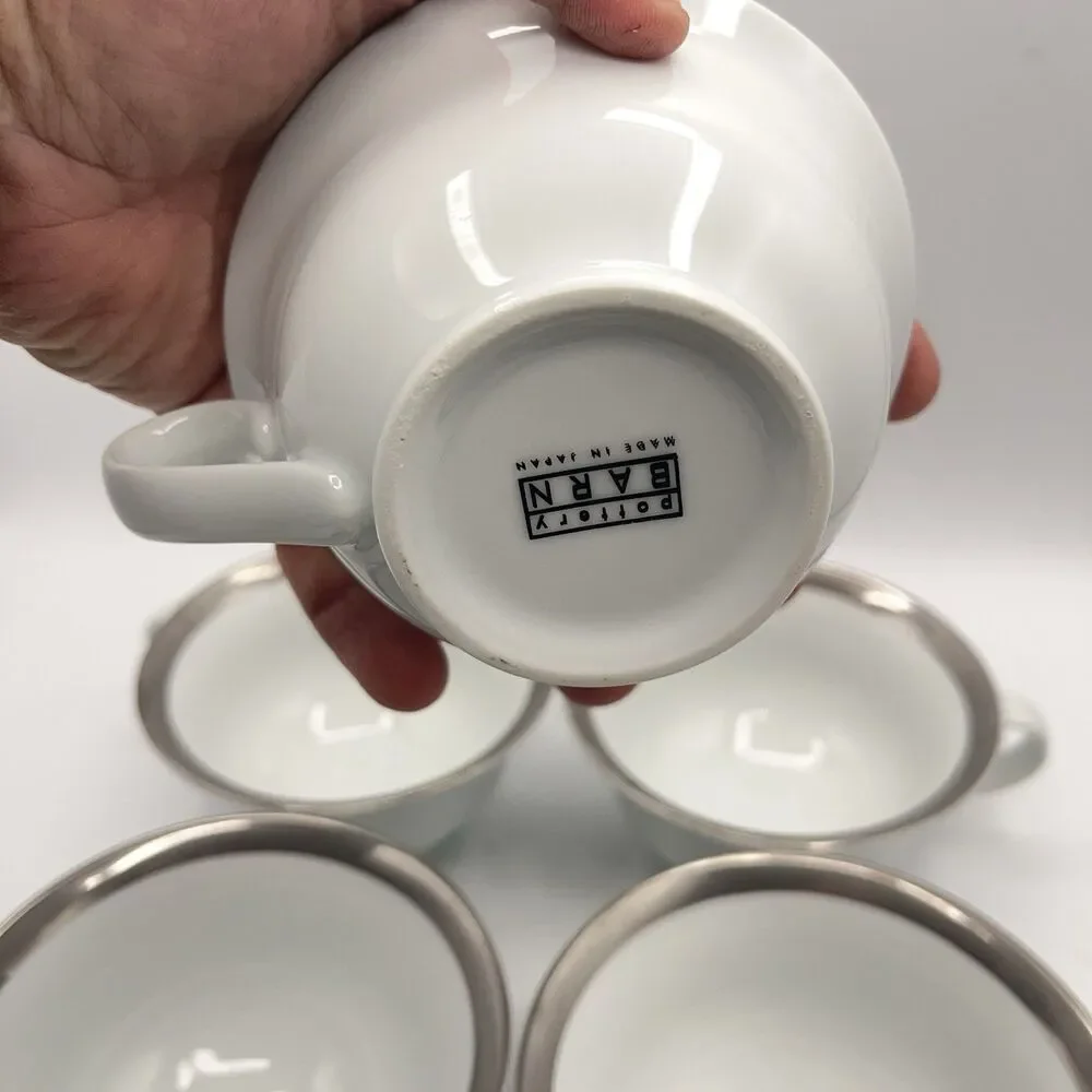 Pottery Barn Cosmopolitan Mugs (Silver Band) - Set Of 7